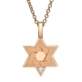 18K Gold Double Star of David Pendant Necklace With Diamond - 7