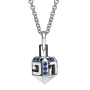 Yaniv Fine Jewelry 18K White Gold Moveable Dreidel Pendant with Blue Sapphire Stones - 2