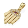 18K Gold Hamsa and Evil Eye Pendant With Diamonds And Ruby (Choice of Colors) - 3