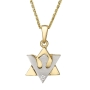 18K Yellow Gold Star of David Pendant Necklace With 18K White Gold Dove and Diamond - 2