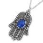 Traditional Yemenite Art Handcrafted Sterling Silver and Gemstone Hamsa Necklace With Rope Design - 6