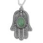 Traditional Yemenite Art Handcrafted Sterling Silver and Gemstone Hamsa Necklace With Rope Design - 9