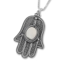 Traditional Yemenite Art Handcrafted Sterling Silver and Gemstone Hamsa Necklace With Rope Design - 11