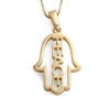 14K Gold Hamsa Pendant Necklace With Peace Design (Choice of Colors) - 1