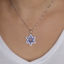 925 Sterling Silver Interlocked Star of David Pendant With Blue and White Crystal Stones - 2