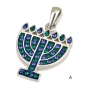 925 Sterling Silver Menorah Pendant with Crystal Stones (Choice of Colors) - 2