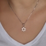 Thick 925 Sterling Silver and Rhodium-Plated Star of David Pendant Necklace - 1