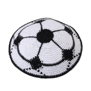 Hand Made Knit Soccer Ball Kippah (White)