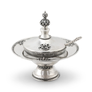 Shana Tova: Decorative Yemenite Art Handcrafted Sterling Silver Honey Dish Set
