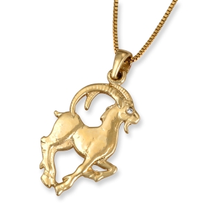 14K Yellow Gold Zodiac Capricorn Pendant with Diamond Accent
