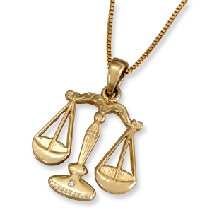 14K Yellow Gold Zodiac Libra Pendant with Diamond Accent