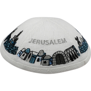 Embroidered Jerusalem Linen Kippah