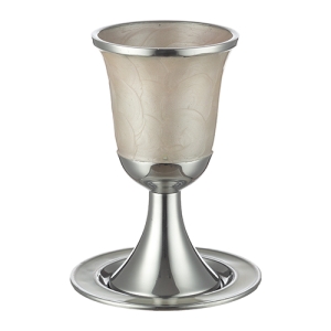 Aluminum Kiddush Cup with Saucer - Beige 