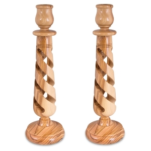 Hollow Spiral: Olive Wood Candlesticks (Large)
