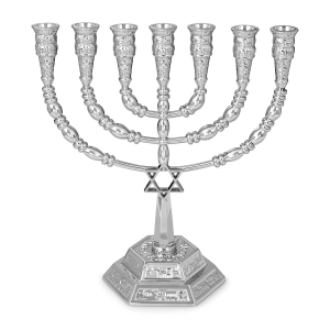 Seven-Branched Metal Star of David Menorah (Variety of Colors)