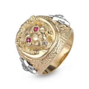 Anbinder Jewelry 14K Gold Lion of Judah Men's Diamond & Ruby Ring 