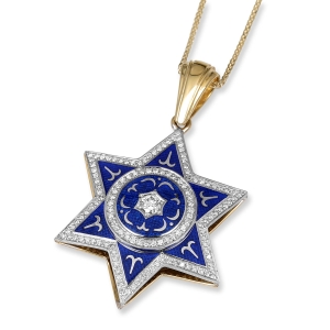 Anbinder Jewelry Two-Toned 14K Gold and Blue Enamel Star of David Pendant With White Diamonds