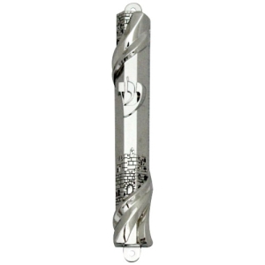 Swirling Jerusalem Mezuzah Case with Shin