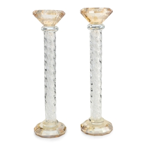 Tall Crystal Candlesticks with Yellow Tint