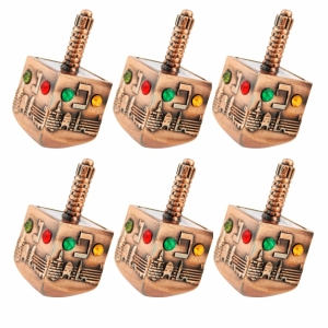 Set of 6 Jerusalem Brown Dreidels with Gemstones