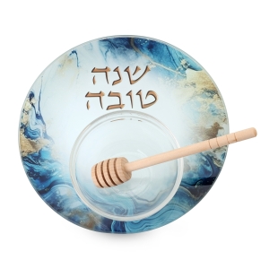 Glass Rosh Hashanah Honey Dish Set – Swirl Marble Design