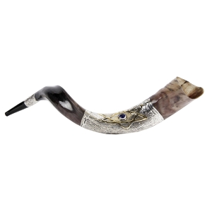 Barsheshet-Ribak Silver Yemenite Shofar with Star of David and Blue Marble