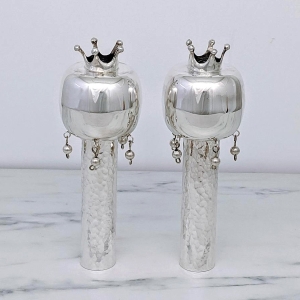 Bier Judaica 925 Sterling Silver Hammered Torah Finials (Rimonim)