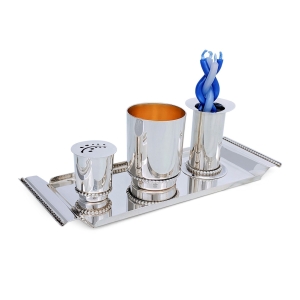 Bier Judaica 925 Sterling Silver Handcrafted Havdalah Set With Pearl Motif