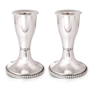 Bier Judaica 925 Sterling Silver Designer Candlesticks With Beaded Design