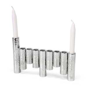Bier Judaica 925 Sterling Silver Hammered Tubes Hanukkah Menorah
