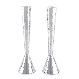 Bier Judaica Sterling Silver Hammered Cone Candlesticks