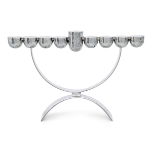 Bier Judaica 925 Sterling Silver Hammered Hemispheres Modern Hanukkah Menorah