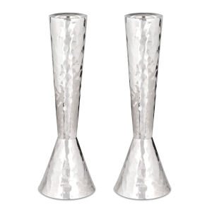 Bier Judaica Sterling Silver Hammered Cone Sabbath Candlesticks