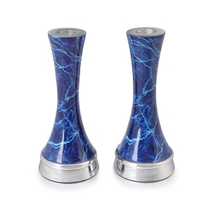 Tapered Shabbat Candlesticks with Marble Design - Color Option