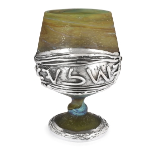 Handmade Ceramic and Sterling Silver-Plated "Jerusalem" Kiddush Cup