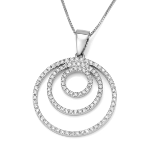 Diamond-Accented Circles 14K White Gold Pendant Necklace
