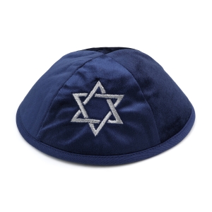 Dark Blue Velvet Embroidered Kippah with Star of David