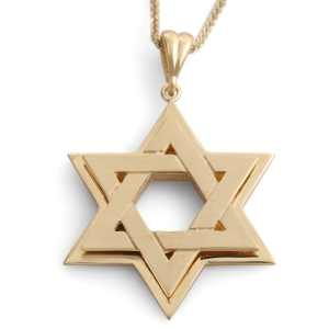 Large 14K Gold Double Interlocking Star of David Pendant Necklace - Yellow or White Gold