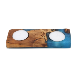 Olive Wood and Epoxy Shabbat Candleholder