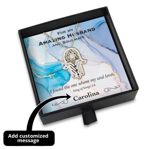 Amazing Husband Gift Box With Sterling Silver Hamsa & Gold Star of David Necklace - Add a Personalized Name For Someone Special!!!