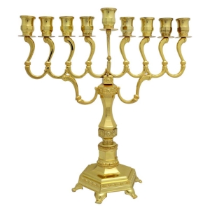 Gold Plated Classic Branched Hanukkah Menorah - Large