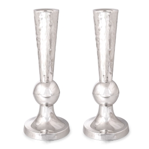 Bier Judaica 925 Sterling Silver Designer Candlesticks With Hammered Finish