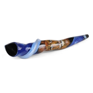 Hand Painted Blue Night Sky Lion of Judah Shofar
