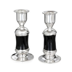 Handcrafted Black Glass and Sterling Silver Shabbat Candlesticks