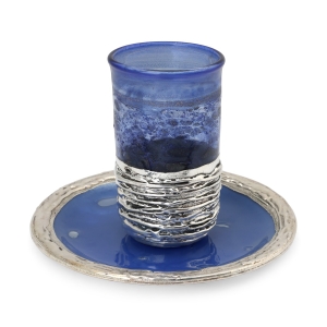 Handmade Dark Blue Glass and Sterling Silver-Plated Stemless Kiddush Cup