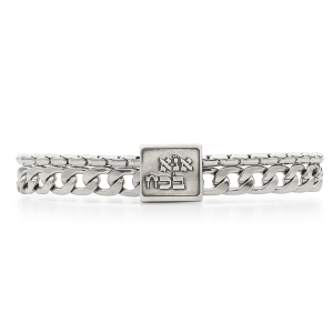 Men's Stainless Steel Double Chain Bracelet with Silver Plated Blessing Pendant