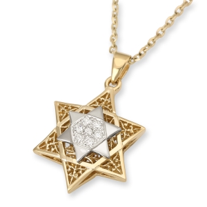 Women's 14K Gold Dainty Star of David Pendant with Diamonds - Color Option