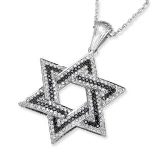 Large 14K White Gold Designer Star of David Pendant With 234 Black & White Diamonds