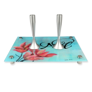 Jordana Klein Flowers Glass Tray for Sabbath Candlesticks