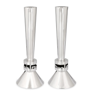 Bier Judaica Grand Handcrafted Sterling Silver Shabbat Candlesticks With Jerusalem Cut-Out Design